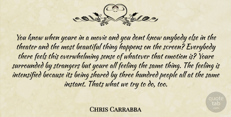 Chris Carrabba Quote About Anybody, Beautiful, Emotion, Everybody, Feeling: You Know When Youre In...