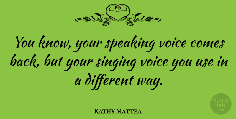 Kathy Mattea Quote About Talking, Voice, Singing: You Know Your Speaking Voice...