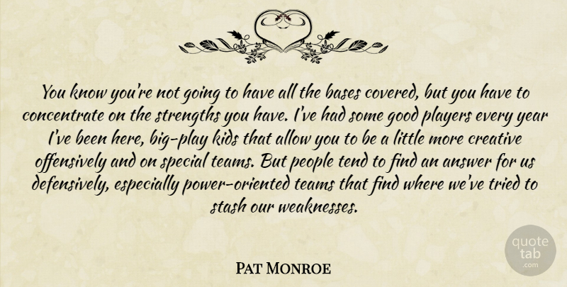 Pat Monroe Quote About Allow, Answer, Bases, Creative, Good: You Know Youre Not Going...