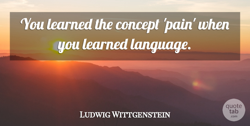 Ludwig Wittgenstein Quote About Pain, Language, Concepts: You Learned The Concept Pain...