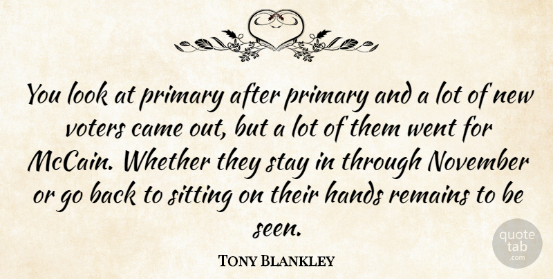 Tony Blankley Quote About Came, Hands, November, Primary, Remains: You Look At Primary After...