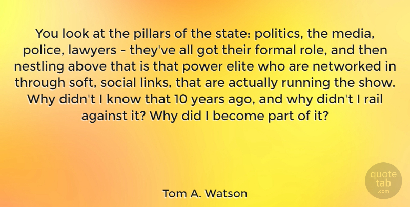 Tom A. Watson Quote About Above, Against, Elite, Formal, Lawyers: You Look At The Pillars...