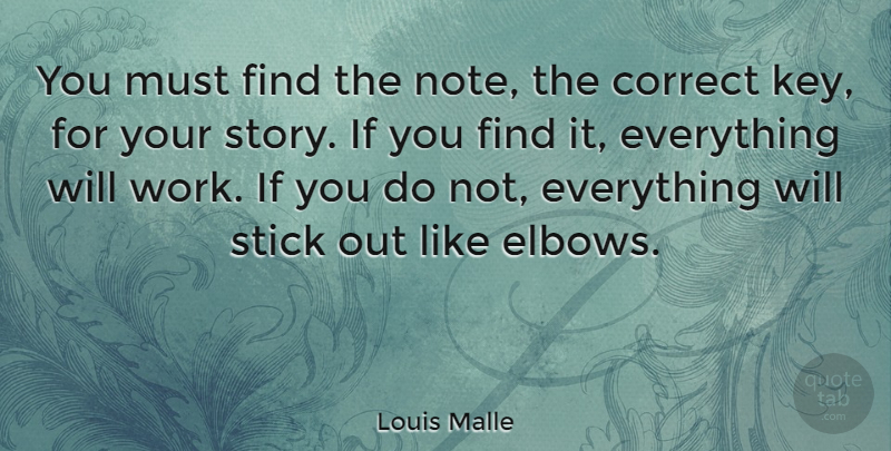 Louis Malle Quote About Keys, Stories, Elbows: You Must Find The Note...