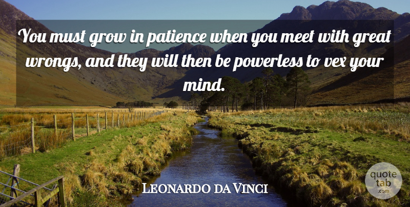 Leonardo da Vinci Quote About Patience, Mind, Vex: You Must Grow In Patience...