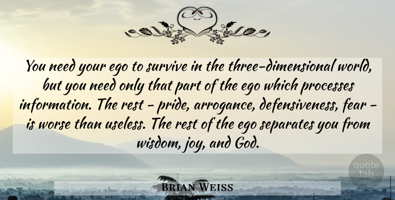 Brian Weiss Quote About Pride, Joy, Ego: You Need Your Ego To...