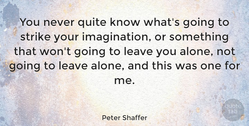 Peter Shaffer Quote About Imagination, Leave Me Alone, Never Quit: You Never Quite Know Whats...