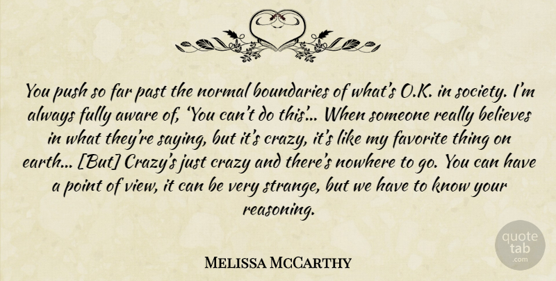 Melissa McCarthy Quote About Crazy, Believe, Past: You Push So Far Past...