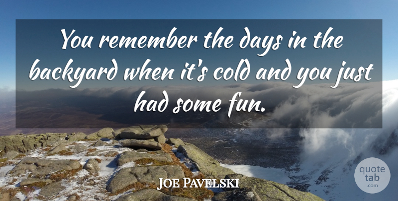 Joe Pavelski Quote About Backyard, Cold, Days, Fun, Remember: You Remember The Days In...