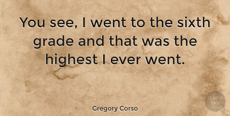 Gregory Corso Quote About Grades, Sixth Grade, Highest: You See I Went To...