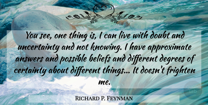Richard P. Feynman Quote About Ignorance, Knowing, Doubt: You See One Thing Is...