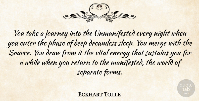 Eckhart Tolle Quote About Sleep, Night, Journey: You Take A Journey Into...