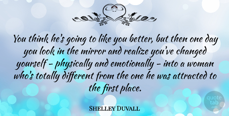 Shelley Duvall Quote About Attracted, Changed, Mirror, Physically, Realize: You Think Hes Going To...