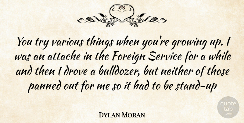 Dylan Moran Quote About Growing Up, Trying, Bulldozers: You Try Various Things When...
