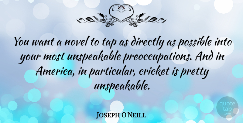 Joseph O'Neill Quote About America, Want, Preoccupation: You Want A Novel To...