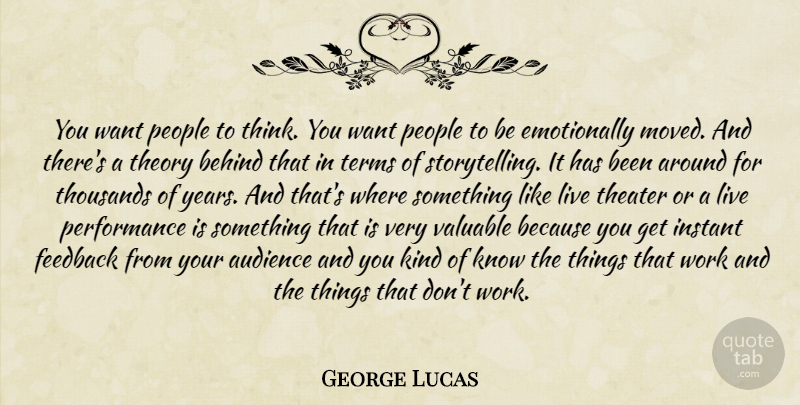 George Lucas Quote About Thinking, Years, People: You Want People To Think...