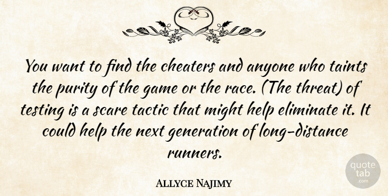 Allyce Najimy Quote About Anyone, Cheaters, Eliminate, Game, Generation: You Want To Find The...