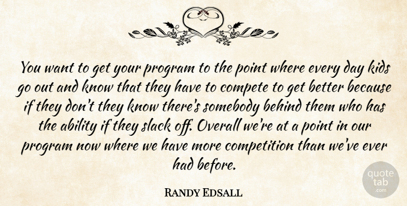 Randy Edsall Quote About Ability, Behind, Compete, Competition, Kids: You Want To Get Your...