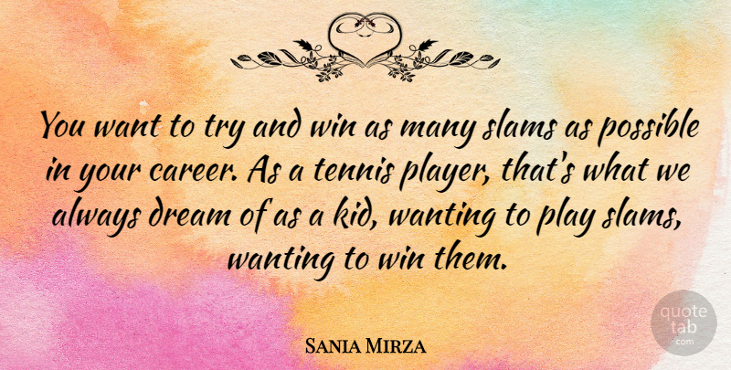 Sania Mirza Quote About Possible, Tennis, Wanting: You Want To Try And...