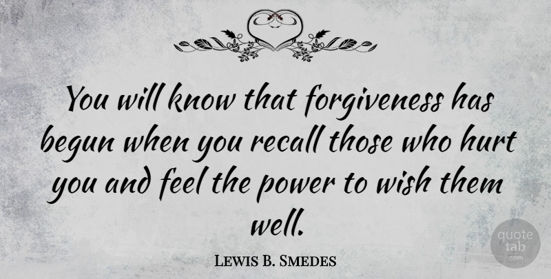 Lewis B. Smedes Quote About Forgiveness, Hurt, Forgiving: You Will Know That Forgiveness...