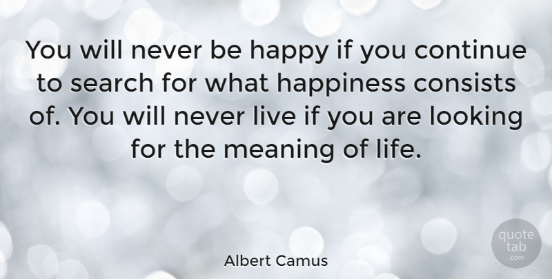 Albert Camus Quote About Life, Happiness, Happy: You Will Never Be Happy...
