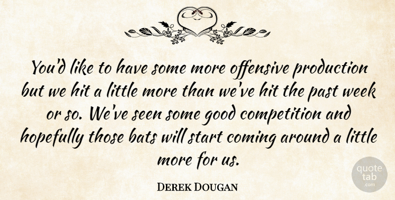 Derek Dougan Quote About Bats, Coming, Competition, Good, Hit: Youd Like To Have Some...