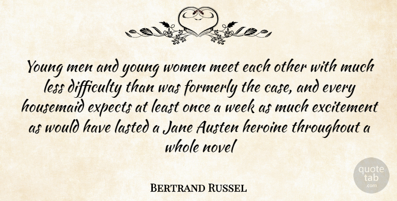 Bertrand Russel Quote About Austen, Difficulty, Excitement, Expects, Heroine: Young Men And Young Women...