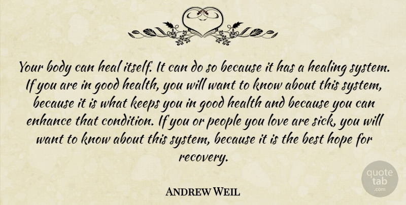 Andrew Weil Quote About Recovery, Healing, Heal Itself: Your Body Can Heal Itself...
