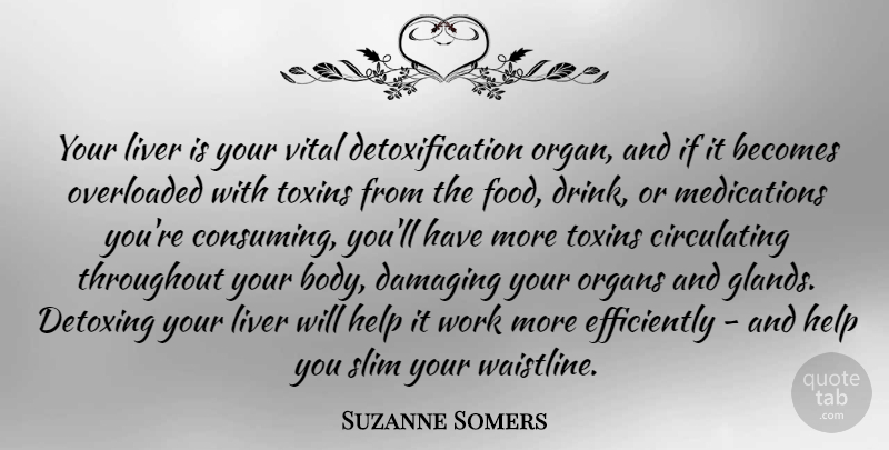 Suzanne Somers Quote About Becomes, Damaging, Food, Liver, Organs: Your Liver Is Your Vital...