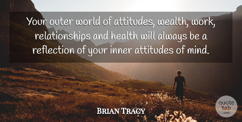 Brian Tracy Quote About Attitude, Reflection, Work Relationships: Your Outer World Of Attitudes...