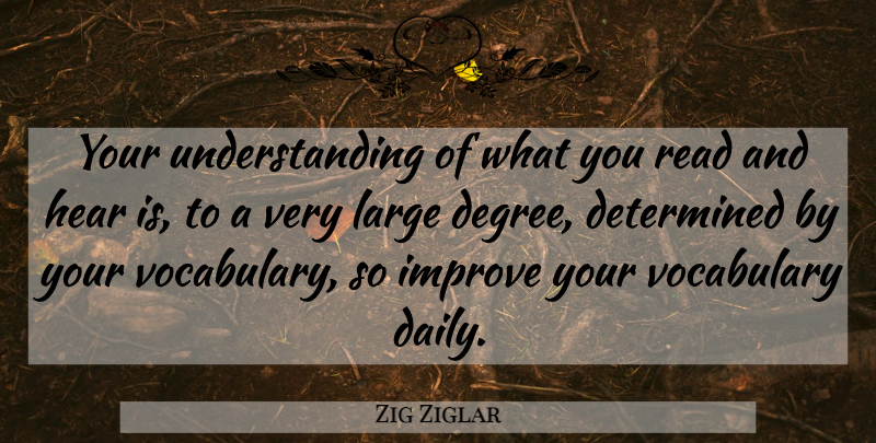 Zig Ziglar Quote About Determined, Hear, Improve, Large, Understanding: Your Understanding Of What You...
