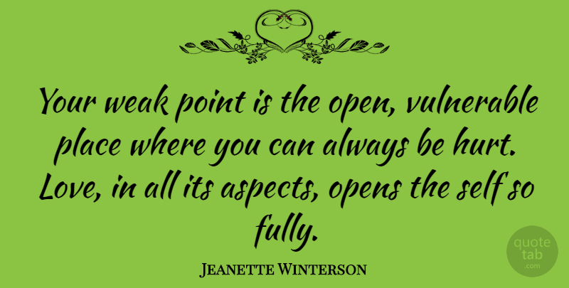 Jeanette Winterson Quote About Love, Hurt, Self: Your Weak Point Is The...