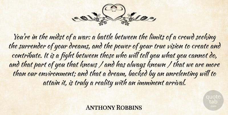 Tony Robbins Quote About Dream, War, Fighting: Youre In The Midst Of...
