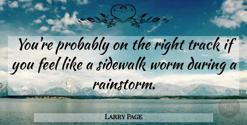 Larry Page Quote About Track, Worms, Rainstorms: Youre Probably On The Right...
