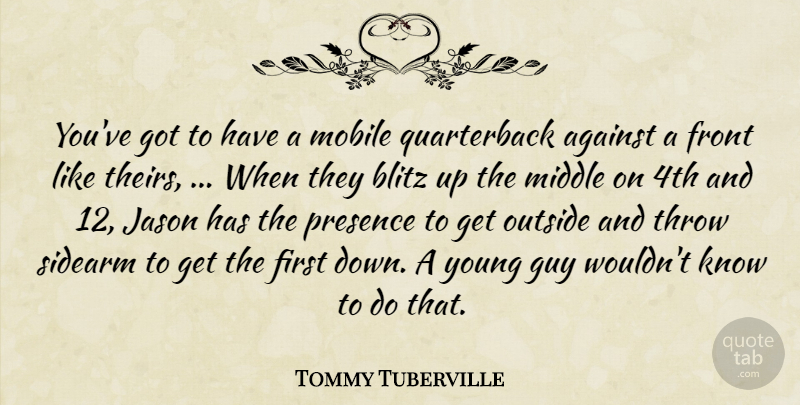 Tommy Tuberville Quote About Against, Blitz, Front, Guy, Jason: Youve Got To Have A...