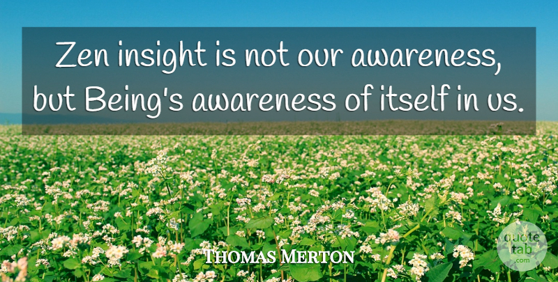 Thomas Merton Quote About Awareness, Insight: Zen Insight Is Not Our...